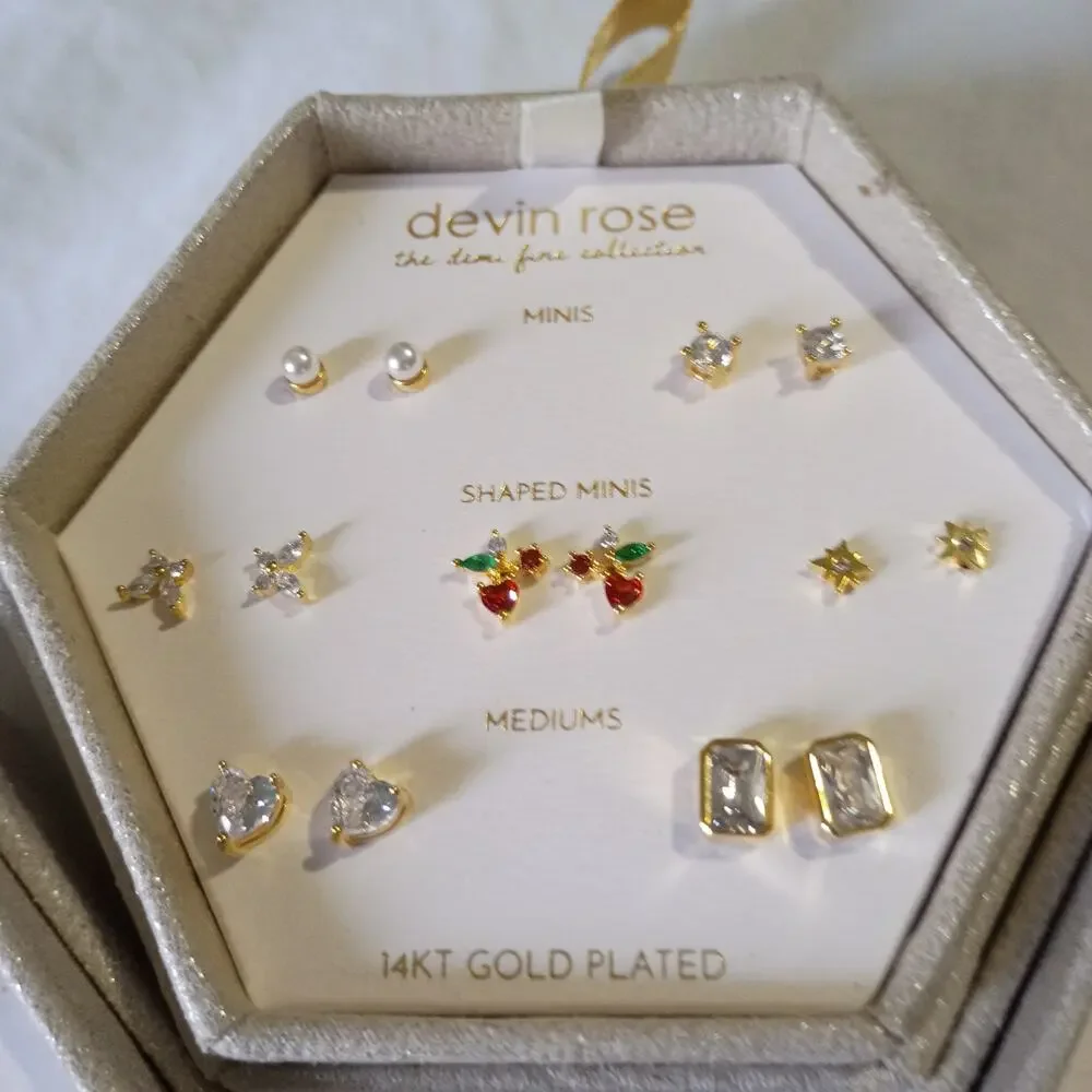 14k Gold Plated NEW WITH BOX 3 Boxed Sets Earnings Minis DEVIN ROSE